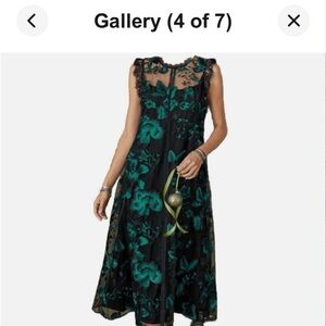 Sundance Black and Green Floral Lace Midi Dress